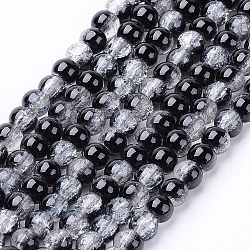 Spray Painted Crackle Glass Beads Strands, Round, Two Tone, Black, 4mm, Hole: 1.1~1.3mm, about 200pcs/strand, 31.4 inch(CCG-Q002-4mm-11)