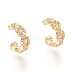 Brass Micro Pave Clear Cubic Zirconia Cuff Earrings, Oval, Real 18K Gold Plated, 10x4.5mm(X-EJEW-M195-09G)