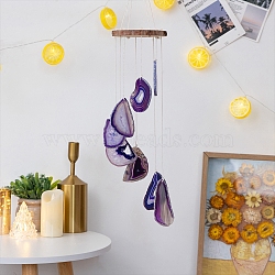 Agate Slices & Wood Wind Chime, Pendant Decoration, for Home Decoration, Medium Orchid, 550mm(WICH-PW0001-42C)