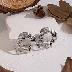 304 Stainless Steel Nuggets Stud Earrings, Platinum, 40x32.4mm(PR9412-2)