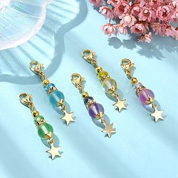 Synthetic Moonstone Pendant Decorations, 304 Stainless Steel Lobster Claw Clasps and Star Charms for Bag Ornaments, Mixed Color, 47mm, 5pcs/set(HJEW-JM02199-S)