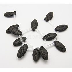 Natural Lava Rock Beads Strand, Dyed, Horse Eye, Black, 33x16x9mm, Hole: 2mm, about 12pcs/strand, 13.7 inch(G-D024-2)