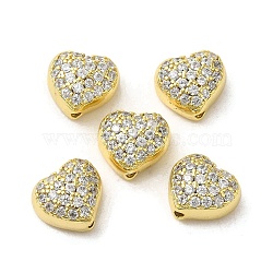 Valentine' s Day Brass Micro Pave Clear Cubic Zirconia Beads, Cadmium Free & Lead Free, Heart, Real 16K Gold Plated, 9x10x6mm, Hole: 1.4mm(FIND-C045-03G)