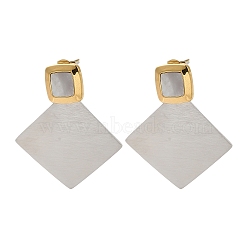 Stainless Steel Stud Earrings for Women, with Shell, Rhombus, Real 18K Gold Plated & Stainless Steel Color, 46x36.5mm(EJEW-C110-12GP)