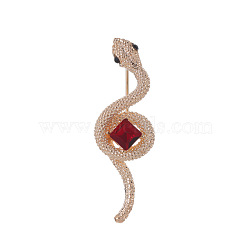 Light Gold Plated Alloy Glass Safety Pin Brooch, Snake, Red, 46x15mm(PW-WG33A3A-01)