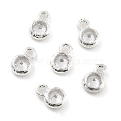 925 Sterling Silver Micro Pave Clear Cubic Zirconia Charms, Chain Extender, Flat Round, Silver, 5.6x3.8x2mm, Hole: 1mm(STER-Z001-008S)