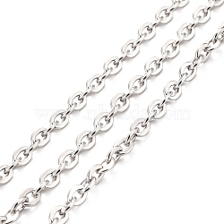 Tarnish Resistant 304 Stainless Steel Cable Chains, Oval, Unwelded, with Spool, Stainless Steel Color, 5x4x0.5mm, about 32.81 Feet(10m)/Roll(CHS-K016-01P)