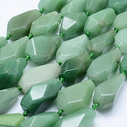 Natural Green Aventurine Beads Strands, Faceted, teardrop, 26~41x12~20mm, Hole: 2mm, about 10~11pcs/strand, 15.7 inch(40cm)(G-F531-K03)