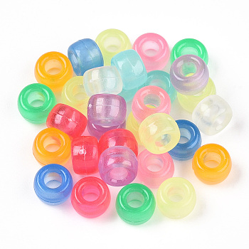Transparent Luminous Acrylic Beads, Crow Beads, Pony Beads, Glow in the Dark, Rondelle, Mixed Color, 9x6mm, Hole: 3.8mm