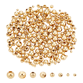 304 Stainless Steel Beads, Hollow Round, Golden, 3~5x2~4.5mm, Hole: 0.8~1.8mm, 200pcs/box