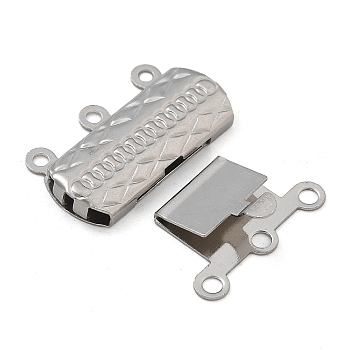 304 Stainless Steel Box Clasps, Rectangle, 3-Strand, 6-Hole, Stainless Steel Color, 9x19.5x2.5mm, Hole: 1.2/1.6mm