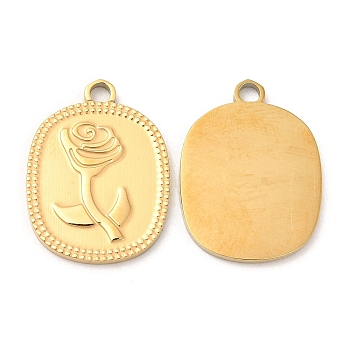 Ion Plating(IP) 316L Surgical Stainless Steel Pendants, Oval with Rose Charm, Real 18K Gold Plated, 17.5x13x1mm, Hole: 1.2mm