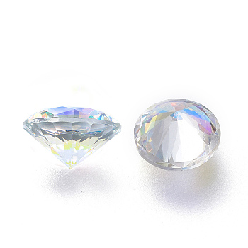 Cubic Zirconia Pointed Back Cabochons, Faceted Diamond Shape, Crystal AB, 5x3mm