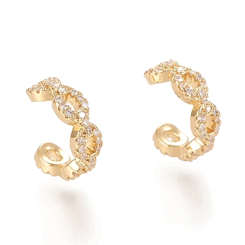 Brass Micro Pave Clear Cubic Zirconia Cuff Earrings, Oval, Real 18K Gold Plated, 10x4.5mm