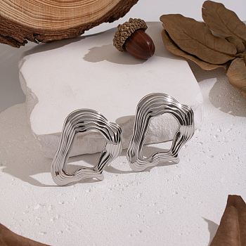 304 Stainless Steel Nuggets Stud Earrings, Platinum, 40x32.4mm