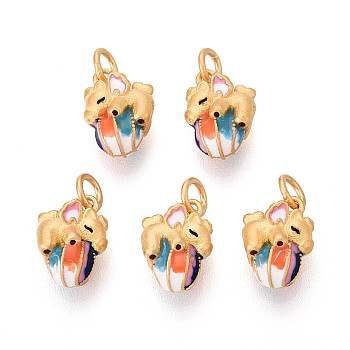 925 Sterling Silver Colorful Enamel Horse Charms, with 925 Stamp, Hollow, Matte Gold Color, 9~9.5x7x5mm, Jump Ring: 4x0.7mm, Iinner Diameter: 2mm
