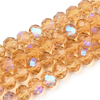 Electroplate Glass Beads Strands, Half Rainbow Plated, Faceted, Rondelle, Peru, 6x5mm, Hole: 1mm, about 85~88pcs/strand, 16.1~16.5 inch(41~42cm)