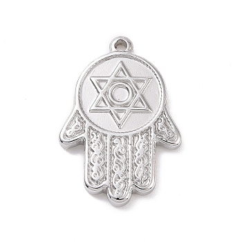 304 Stainless Steel Pendants, Hamsa Hand with Star of David Pattern Charms, Stainless Steel Color, 22x15x2mm, Hole: 1.4mm