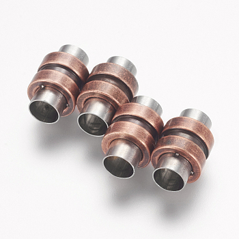 304 Stainless Steel Magnetic Clasps, Column, Antique Rose Gold, 16x10mm, Hole: 6mm