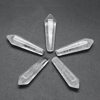 Natural Quartz Crystal Pointed Beads, Rock Crystal, Healing Stones, Reiki Energy Balancing Meditation Therapy Wand, Bullet, Undrilled/No Hole Beads, 30.5x9x8mm