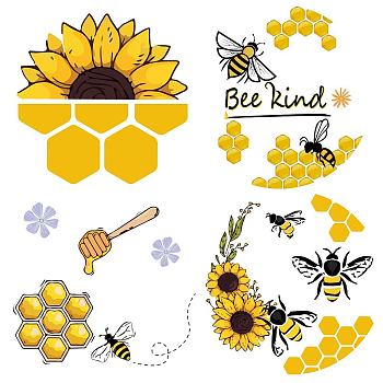PVC Window Sticker, Flat Round Shape, for Window or Stairway  Home Decoration, Bees, 160x0.3mm, 4 styles, 1pc/style, 4pcs/set