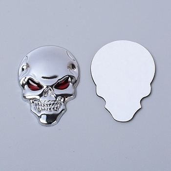 Zinc Alloy Decoration Sticker, for Car Decoration, Skull, Platinum, 4.9x3.2x0.25cm, Sticker: 4.85x3.25x0.1cm