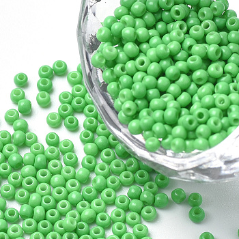 12/0 Grade A Baking Paint Glass Seed Beads, Round, Lime Green, 2x1.5mm, Hole: 0.3mm, about 30000pcs/bag