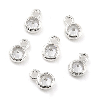 925 Sterling Silver Micro Pave Clear Cubic Zirconia Charms, Chain Extender, Flat Round, Silver, 5.6x3.8x2mm, Hole: 1mm