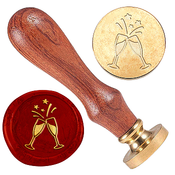 Wax Seal Stamp Set, Golden Plated Sealing Wax Stamp Solid Brass Head, with Retro Wood Handle, for Envelopes Invitations, Gift Card, Drink, 83x22mm, Head: 7.5mm, Stamps: 25x14.5mm