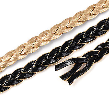5M 3-Ply PU Leather Braided Cord, Flat, Jewelry DIY Making Cord, Gold, 7mm, about 5.47 Yards(5m)/Bundle