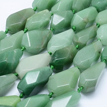 Natural Green Aventurine Beads Strands, Faceted, teardrop, 26~41x12~20mm, Hole: 2mm, about 10~11pcs/strand, 15.7 inch(40cm)