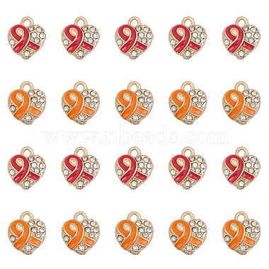 Light Gold Mixed Color Heart Alloy Rhinestone+Enamel Charms