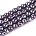 Electroplate Opaque Glass Beads Strands, Round, AB Color Plated, Medium Purple, 8~8.5mm, Hole: 1mm, about 51~53pcs/strand, 14.57~15.35 inch(37~39cm)(GLAA-T032-P8mm-AB15)