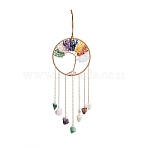 7 Chakra Copper Wire Wrapped Natural Mixed Stone Chips Tree of Life Suncatchers, Raw Gemstone Charm for Outdoor Garden Wall Hanging Decor, 500x160x28.5mm(HJEW-F027-08)