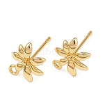 Brass Stud Earrings Findings, Long-Lasting Plated, Nickel Free, Flower, Real 18K Gold Plated, 11x9mm, Hole: 1.2mm, Pin: 12.5x0.8mm(X-KK-B137-13G)