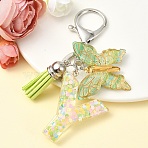 Resin & Acrylic Keychain, with Faux Suede Tassel Pendant & Alloy Findings, Letter Y, 9.5cm(KEYC-YW00122-25)