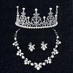 Alloy Rhinestone Jewelry Sets, Include Earrings & Necklaces & Crown Hair Band, Earrings with Silver Pin, Butterfly, Crystal, Necklaces: 560mm, Earrings: 25mm, Hair Band: 14x60mm(FS-WG653B5-03)