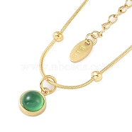 Flat Round 304 Stainless Steel with Natural Green Aventurine Pendant Necklaces for Women, Golden, 16.34 inch(41.5cm)(NJEW-G136-01G)