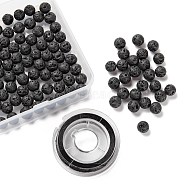 100Pcs 8mm Natural Lava Rock Beads Round Beads, with 10m Elastic Crystal Thread, for DIY Stretch Bracelets Making Kits, 8mm, Hole: 1mm(X1-DIY-LS0002-43)
