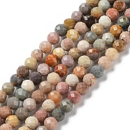 Natural Agate Beads Strands, Faceted, Round, 4mm, Hole: 0.6mm, about 99pcs/strand, 15.51 inch(39.4cm)(G-G991-A03-A-01A)
