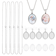 DIY Oval Blank Dome Necklace Making Kit, Including Stainless Steel Cable Chain Necklaces & Pendant Cabochons, Glass Cabochons, Stainless Steel Color, 15Pcs/box(DIY-UN0050-28)