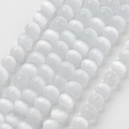 Cat Eye Beads, Round, White, 6mm, Hole: 1mm, about 66pcs/strand, 14.5 inch/strand(CER01)