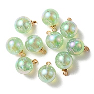 10Pcs UV Plating Acrylic Pendants, with Light Gold Tone Brass Findings, Round Charm, Pale Green, 13.5x9.5mm, Hole: 1.6mm(FIND-YW0002-05E)