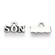 Tibetan Style Alloy Charms, Cadmium Free & Lead Free, Word SON Charms, Antique Silver, 7x13x2mm, Hole: 1.5mm(PALLOY-T075-177AS)