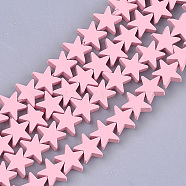 Spray Painted Non-magnetic Synthetic Hematite Beads Strands, Star, Pink, 9x9x2.5mm, Hole: 0.8mm, about 59~60pcs/strand, 15.5 inch(X-G-T116-21-05)