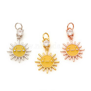 Brass Micro Pave Cubic Zirconia Pendants, with Enamel and Jump Rings, Sun, Mixed Color, 18mm, Jump Ring: 4x0.6mm, Hole: 2.5mm(KK-I672-23)