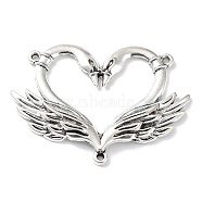 Tibetan Style Alloy Chandelier Component Links, 3-Loop, Heart Swan Links, Antique Silver, 39.5x53.5x4mm, Hole: 1.6mm & 1.5mm(PALLOY-D027-03AS)