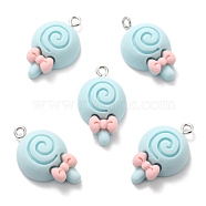 Resin Pendants, with Platinum Tone Iron Loop, Lollipop with Bowknot, Light Blue, 26x15.5x7mm, Hole: 2mm(RESI-F027-10C)