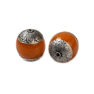 Beeswax Beads, with 925 Sterling Silver Bead Caps, Drum, Antique Silver Metal Color, Chocolate, 26x24mm, Hole: 2mm(G-H1137-3)