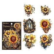12Pcs 6 Styles PET Self Adhesive Flower Decorative Stickers, Waterproof Gear Floral Decals, for DIY Scrapbooking, Gold, Packing: 130x90mm, 2pcs/style(PW-WG45117-03)
